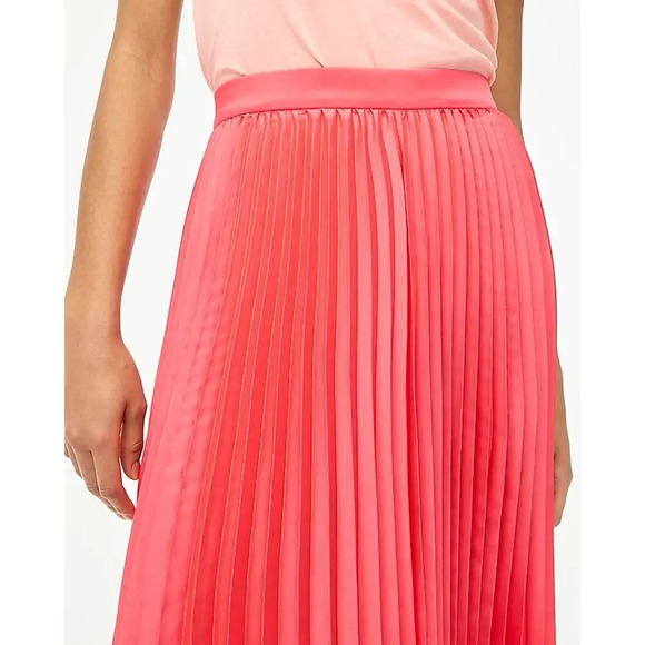 NWT J.Crew Factory Women's Medium Pink/Coral Pleated Elastic Waist Midi Skirt - Picture 2 of 7